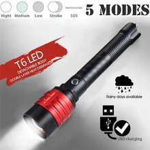 Съемный XM-T6 USB светодиодный 18650 фонарик с подзаряжаемой батарейкой факел безопасности и выживания 8,6