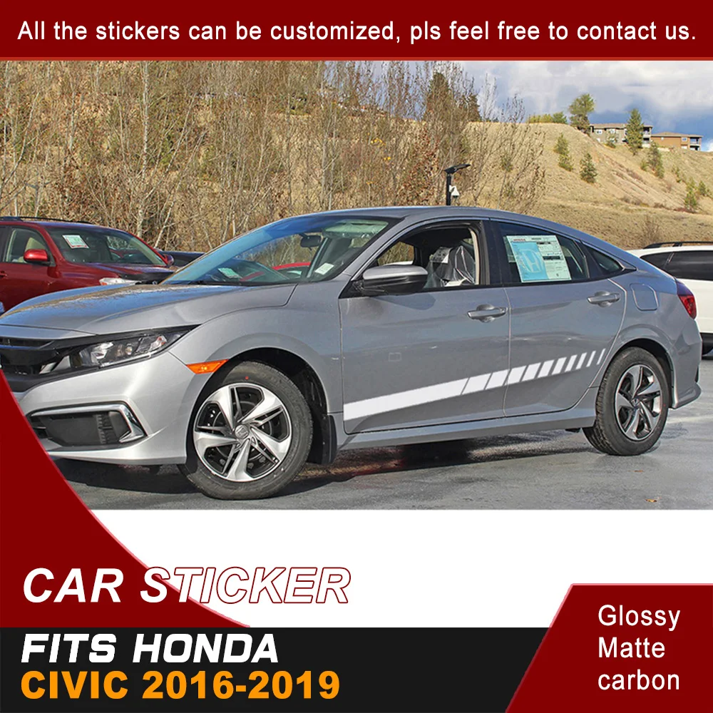 

Fit For HONDA CIVIC 2019-2016 Car Decals Car Body Side Door Stripe Racing Styling Graphic Vinyl Decorative Car Stickers Custom