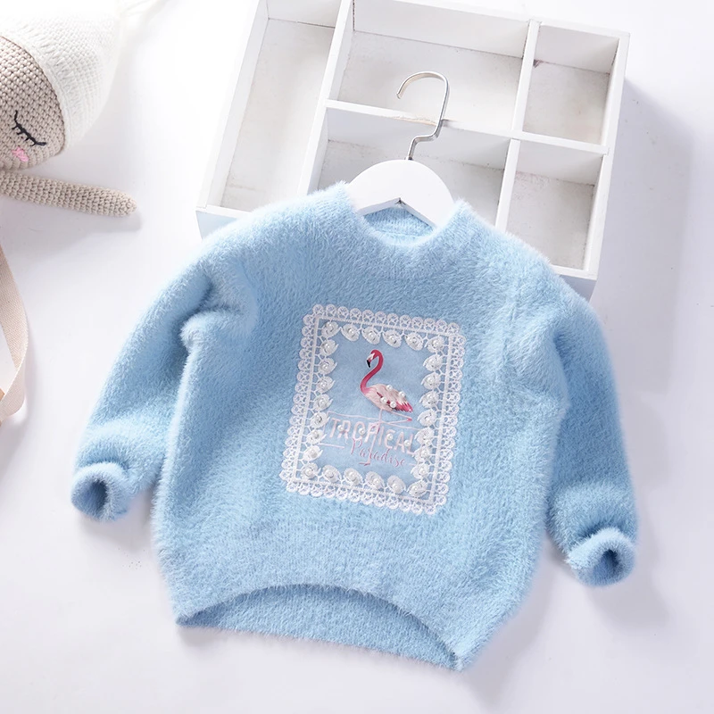 sky blue 309397 Новинка года; сезон осень-зима; детские свитера; бархатный свитер для девочек; теплая детская одежда с рисунком арбуза и фламинго; мороженое - Цвет: sky blue 309397