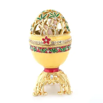

Golden Flowers Faberge-Egg Series Hand Painted Jewelry Trinket Box Unique Gift for Easter Home Decor Collectible