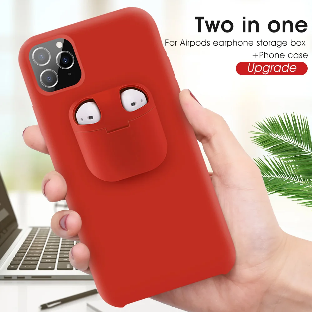 Для iPhone 11 Pro Max жидкий силиконовый чехол для телефона с наушником Airpods защита от
