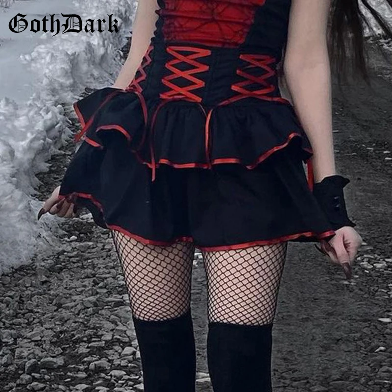 Goth Dark Lolita Harajuku E-girl сексуальные мини юбки женская готическая шнуровка