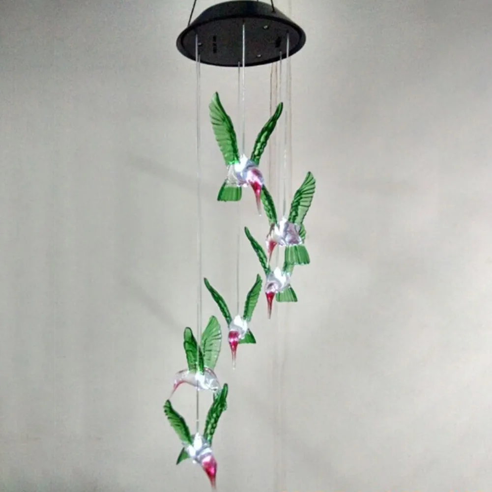 Уличный светодиодный солнечный светильник Hummingbirds, стрекоза, Бабочка, ветер, домашний садовый декор, солнечный свет, меняющий цвет, ветряной светильник с музыкой