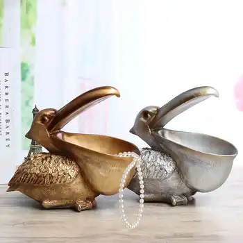 

25cm Resin Pelican Figurines Key Holder Entrance Feng Shui Home Accessories Storage Animal Ornament New Year Gift Craft