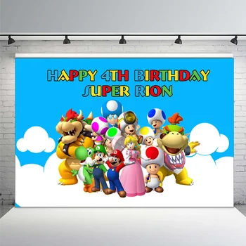 

Super Marios Party Backdrop Bros Photography Background Cartoon Children 1st Birthday Party Backdrop Baby Shower Photocall Boda