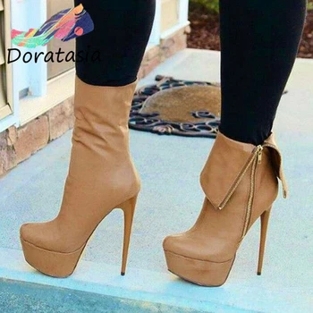 

DORATASIA Brand Designer Fashion Ankle Shoes Casual Boots Women Claaic Round Toe Solid High Heels Zipper Boots