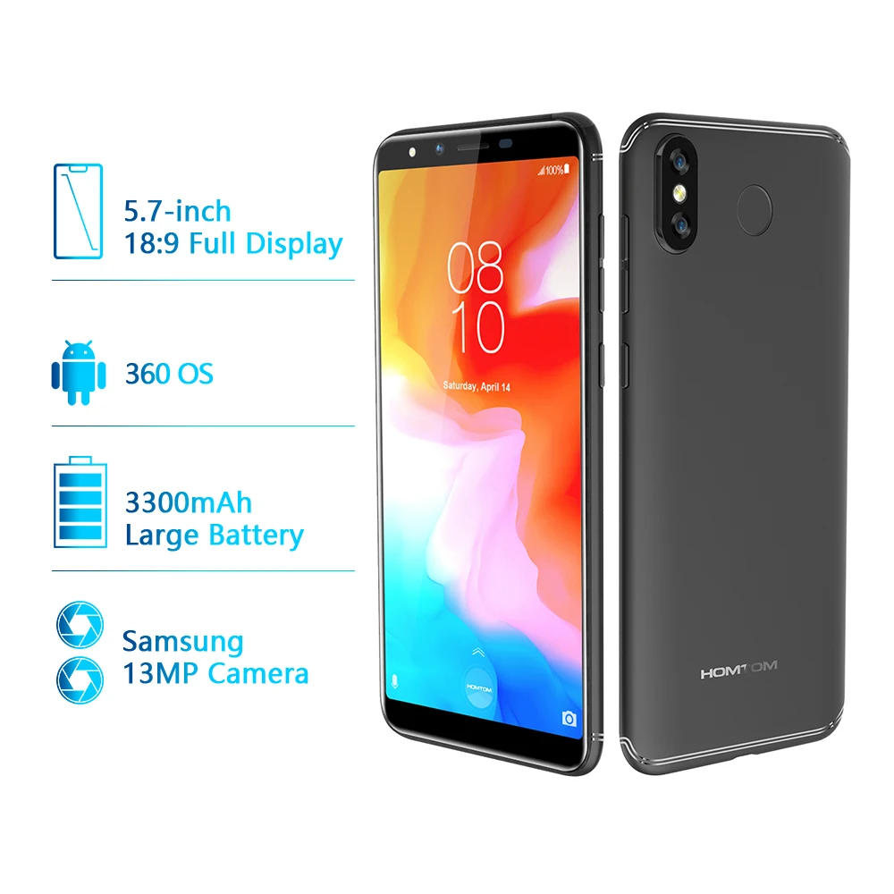 Global version HOMTOM H5 360 OS Android8.1Mobile Phone 3GB+32GB 3300mAh 5.7" Face ID 13MP MT6739 Quad Core 4G FDD-LTE Smartphone