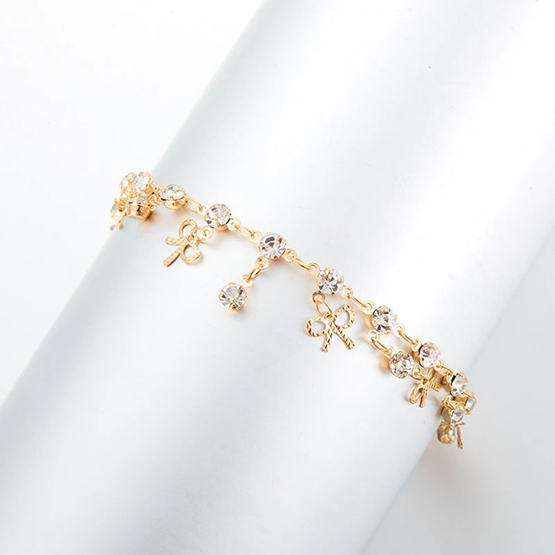 Мода Кристалл Шарм лодыжки Стразы бант Кулон ножной браслет цепь браслет ноги сандалии ювелирные изделия
