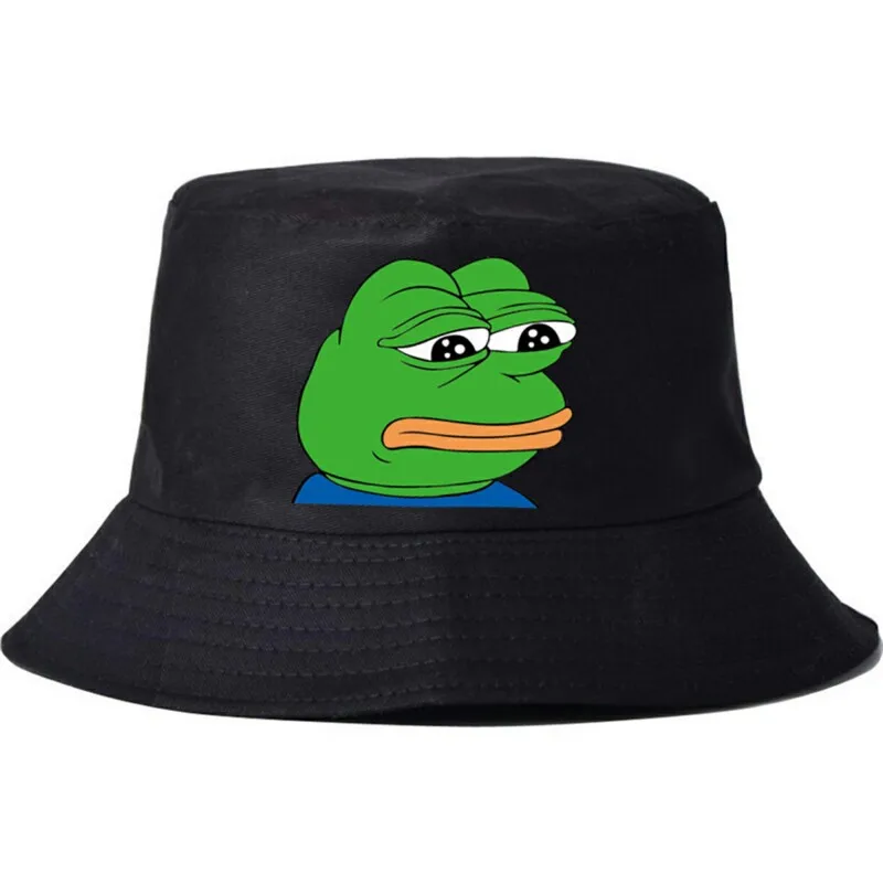 Black Новые плоские шляпы с принтом Sad Frog, женские, мужские, черные, белые, в стиле хип-хоп, модные, хлопковые, Bob Bucket, шапка мужская женская, Рыбацкая шапка - Цвет: Black