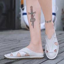 Шлёпанцы из натуральной кожи; мужские шлёпанцы; слипоны на плоской подошве; кожаная обувь ручной работы; Повседневная модная брендовая обувь; большой размер 46