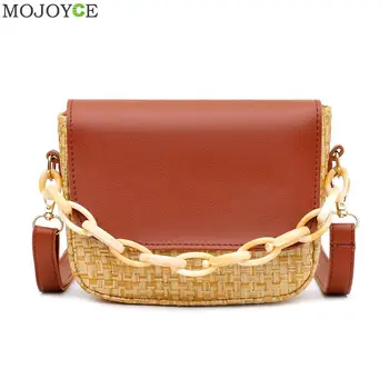 

Casual Women Woven Straw Shoulder Bag Leather Splicing Beach Messenger Handbag Fashion Exquisite Shopping Bag