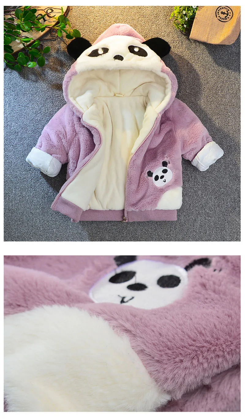 Теплые пальто; Детские Зимние куртки из искусственного меха с рисунком панды; детская верхняя одежда с капюшоном; пальто для девочек; Одежда для мальчиков; детская парка