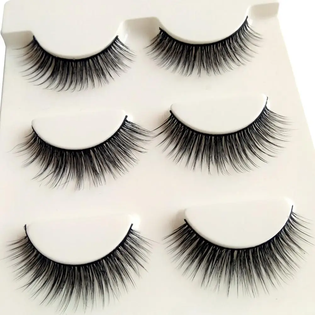 

3 Pairs Natural Fashion Handmade Real Mink 3d Mink Eyelashes False Extension Tool Long Lashes Thick X6X7