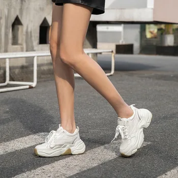 

Women's vulcanized shoes autumn and winter leather thick sole all-match solid color casual comfortable sports shoes women FA-236