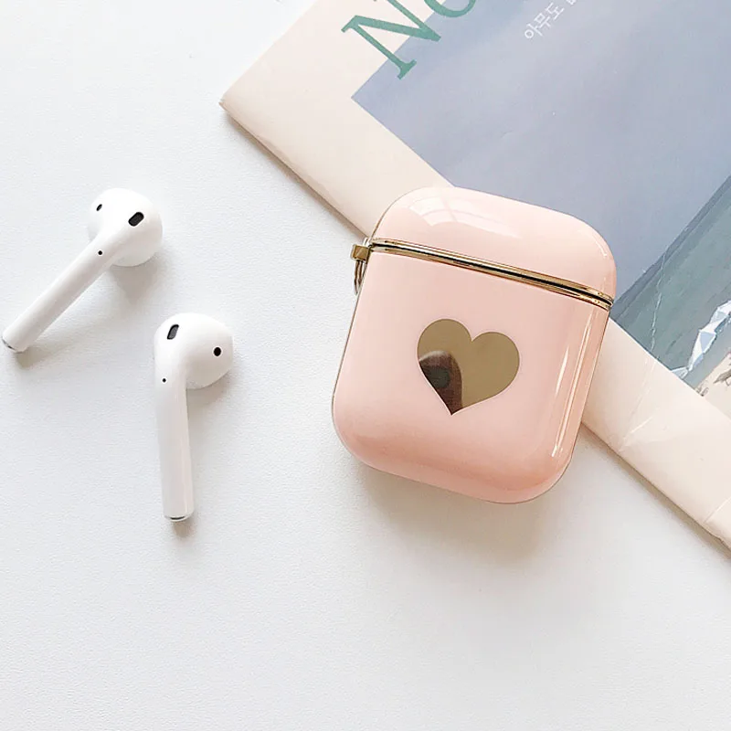 Pink EKONEDA роскошный позолоченный чехол с сердечками для Airpods 1 2 чехол силиконовый мягкий защитный чехол для девочки чехол для Airpods - Цвет: Pink
