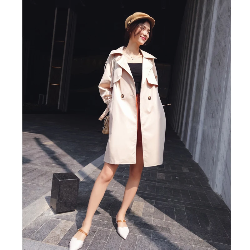 Новое пальто с вышивкой в Корейском стиле, пальто с высокой талией, женская одежда, весенний и осенний Тренч, MX17C7311
