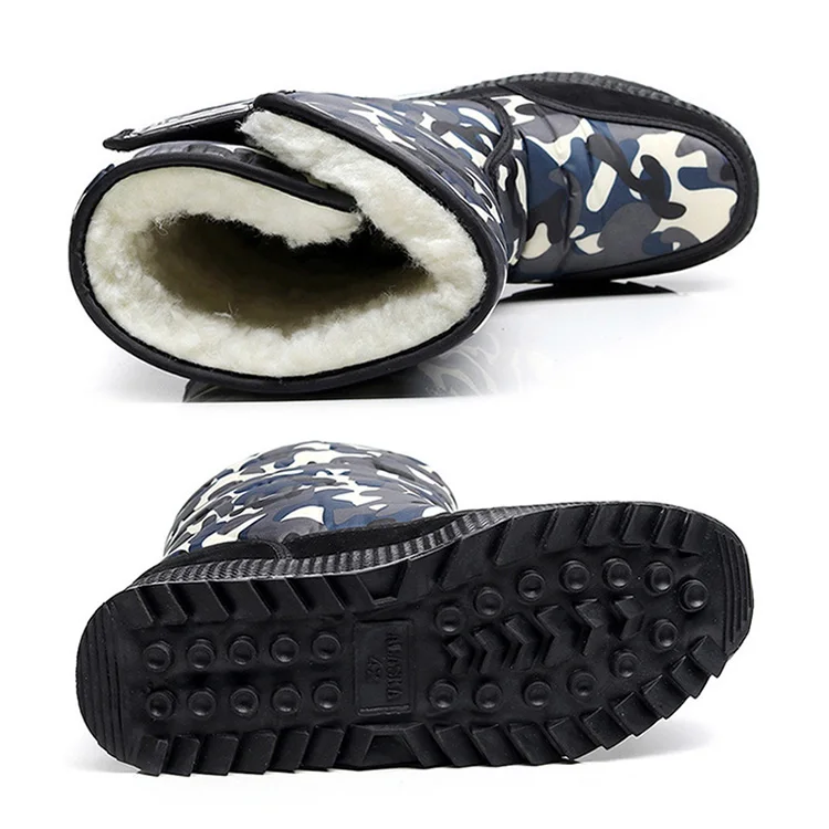 Ботинки до середины икры повседневная мужская обувь плюшевые теплые зимние ботинки водонепроницаемые мужские Ботинки Зимняя обувь без застежки на толстой подошве Мужская обувь размера плюс 47