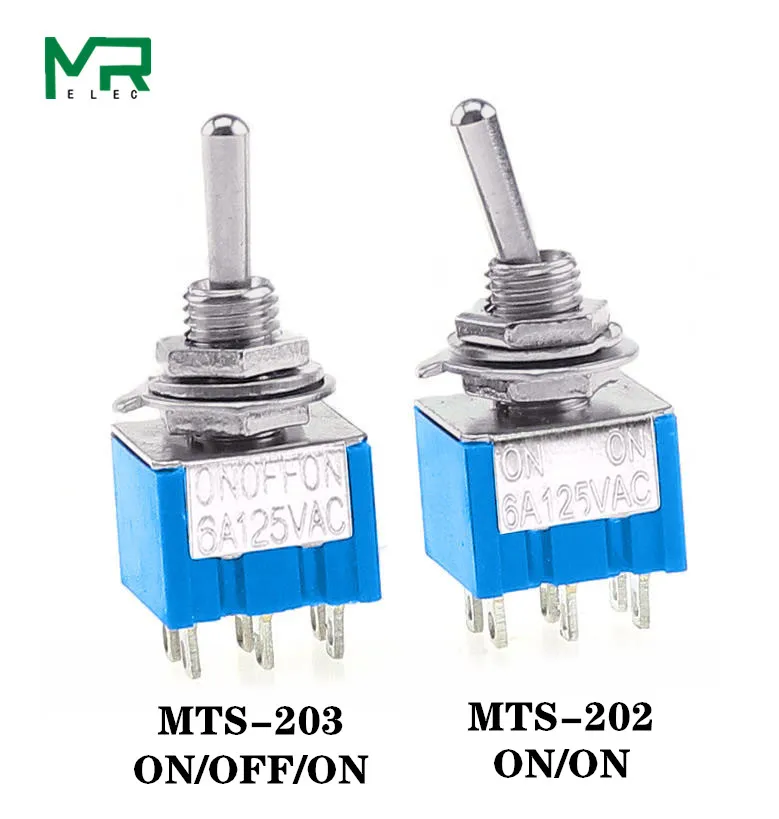 10x Mini MTS-203 DPDT ON-OFF-ON 6A 125V AC Toggle Switches 3 Position ON/OFF/ON 