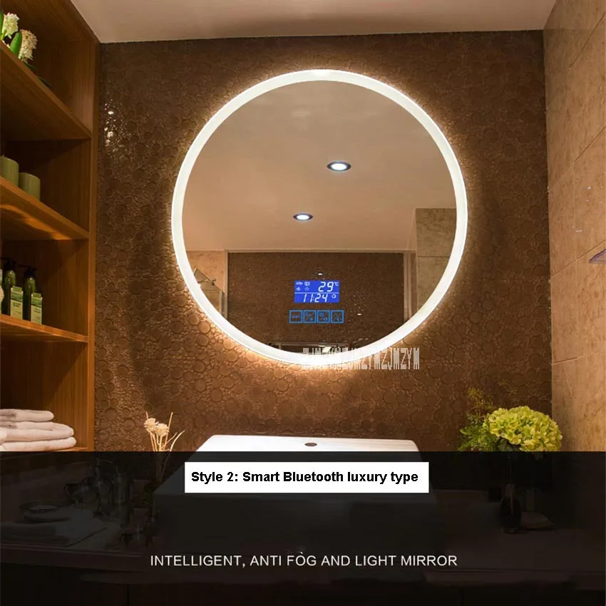 220V Style2 60cm CTL304 New Upgrade 2-color Light Smart Mirror Wall-mounted LED Bathroom Mirror Round Touch Screen Vanity Mirror 110V/220V 4.8W/m - Цвет: 220V Style2 60cm