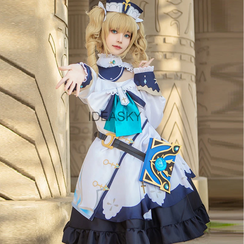 anime cosplay Genshin Impact Cosplay Barbara Costume Halloween Party Anime Game Genshin Impact Barbara Cosplay Dress wig shoes boots Outfit plus size halloween costumes