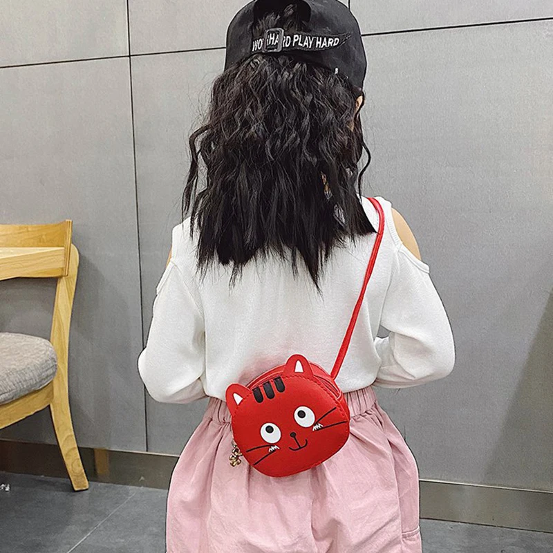 

Lovely Cat Children's Crossbody Bag Soft Leather Little Girl Small Zipper Shoulder Bag for Kids Gifts Cartoon Women's Coin Purse