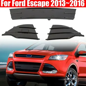 

3Pcs Car Trim Front Bumper Lower Grille Fog Protector Cover for Ford Escape Kuga 2013-2016(Gloss Black)