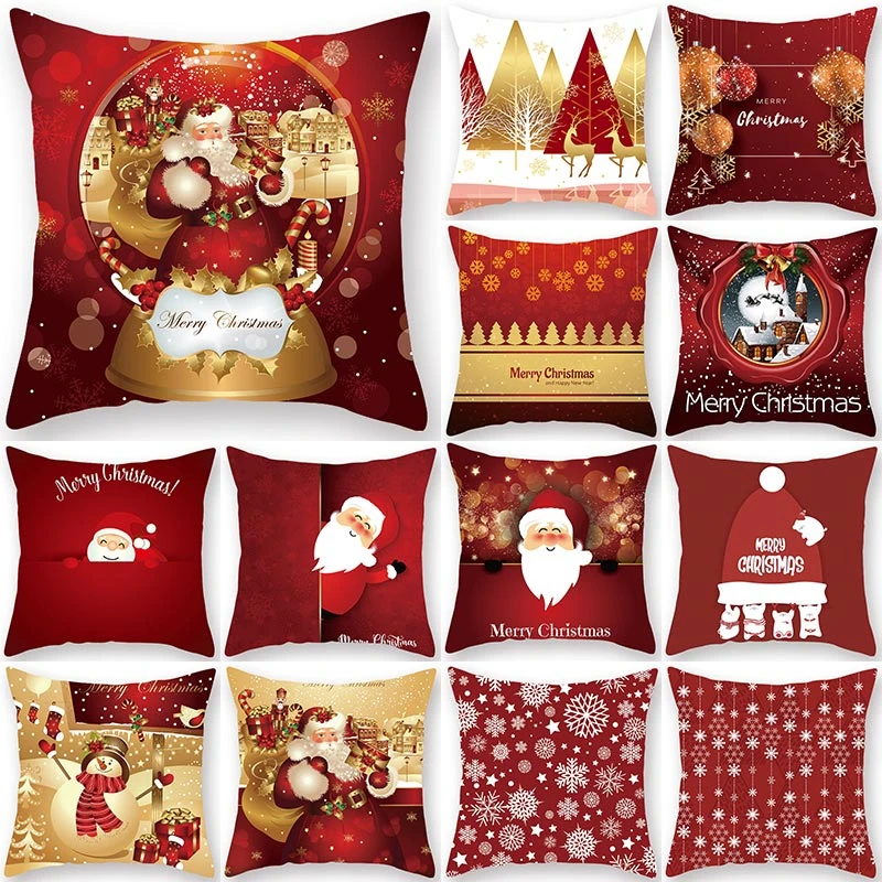 

1Pcs Christmas Golden Tree Pattern Cushion Cover Polyester 45*45cm Decorative Pillowcase New Year Sofa Home PillowCover 40993
