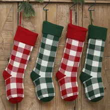Женские рождественские носки, женские зимние носки, теплые носки, рождественские клетчатые вязаные носки, яркие подарочные сумки, украшения с елкой W1118