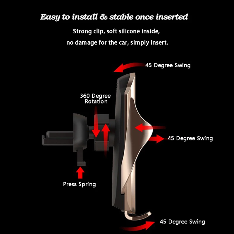 Автомобильное Qi Беспроводное зарядное устройство, крепление на вентиляционное отверстие, автоматический зажим, инфракрасный индукционный Авто держатель, подставка для iPhone X XS 10 Вт, быстрая зарядка