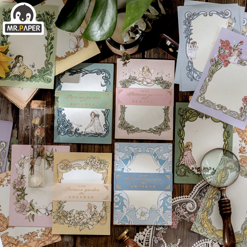 

Mr.paper 4 Design 15pcs Elf Garden Medieval Writing Memo Pad Loose Leaf Label Office Accessory Notepad Stationery School Supply