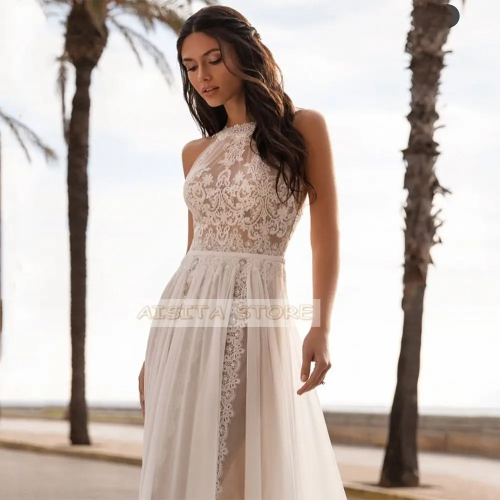 Bohemian Wedding Dresses 2022 Vintage Sleeveless Backless O-Neck Lace Bridal Gowns Vestido De Noiva Custom Bride Dress long sleeve wedding dresses