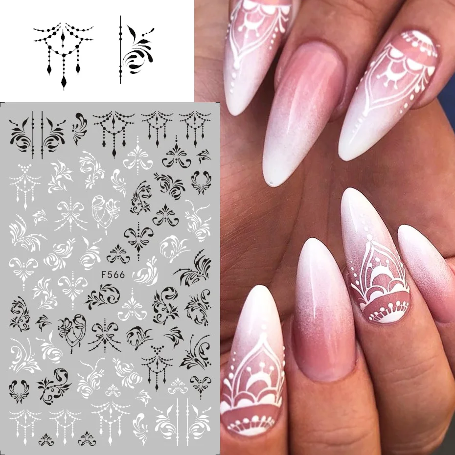 1 шт черно-белые стикеры 3D на ногти Nail Art слайдеры цветы Мандала лист геометрический клей наклейки для ногтей Фольга Дизайн маникюрный TRF564-573