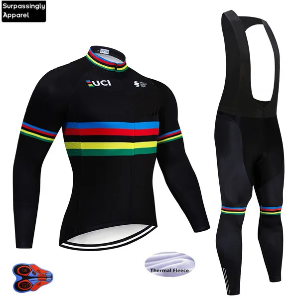 9D Gel Pad UCI World Tour Green Pro велосипедная Джерси, одежда для велоспорта, зимняя флисовая одежда с длинным рукавом для велоспорта, велосипедная спортивная одежда, Ropa Ciclismo - Цвет: 9D Gel Pad