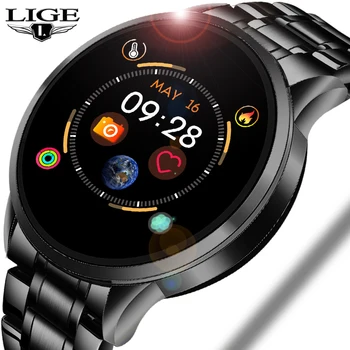 

LIGE Steel Belt Smart Watch Men Heart Rate Blood Pressure Monitoring Fitness Tracker Multi-function Sport Waterproof Smartwatch