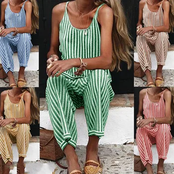 

Women Fashion Spaghetti Strap Summer Stripped Jumpsuit Playsuit Bodycon Party Jumpsuit Romper Trousers