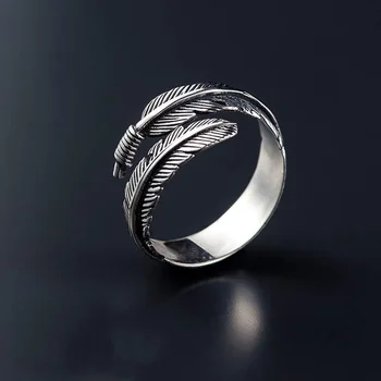 Plata de Ley 925 auténtica anillos con forma de plumas para las mujeres, anillo de boda, anillos de mujer de plata de la joyería de la plata esterlina 925