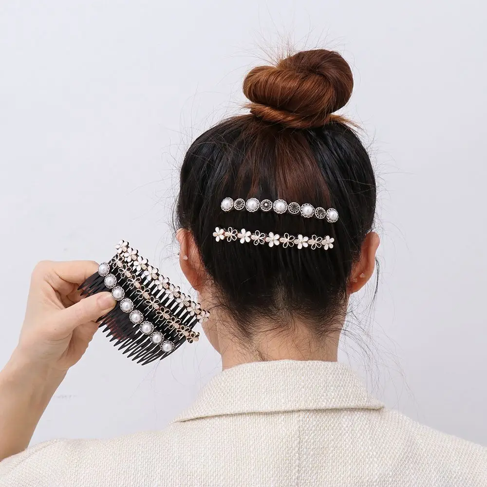 1PC Pearl Flower Rhinestone Inserted Hair Comb Buttons Bangs Hairpins Women\'s Fashion Headwear Hair Accessories