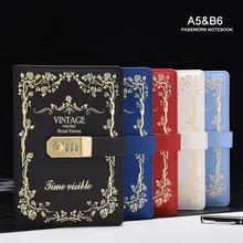 

A5 B6 Password Notebook Retro with Lock Notebooks PU Leather Lock Diary Traveler Notepad Journal Planner School Stationery Gifts