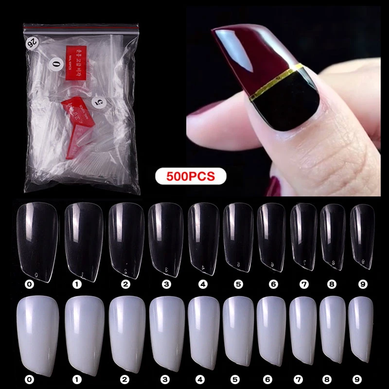 

500Pcs Oblique Lipstick False Nail Tips Milky White Transparent Full Cover Nail Patch Extension Display Manicure Accessory Tools