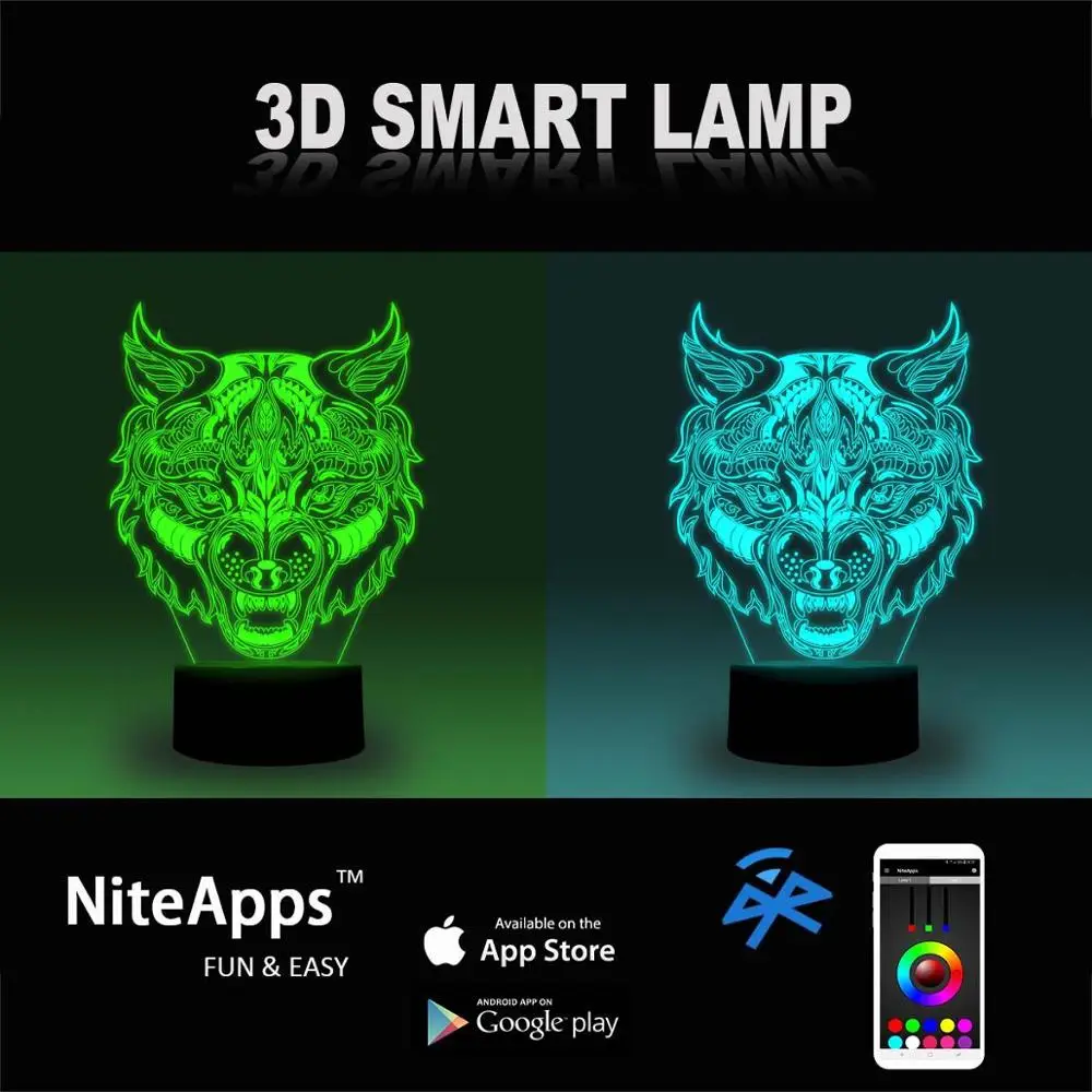 NiteApps 3D леопардовый ночник настольная лампа Иллюзия украшение лампа подарок на день рождения приложение/сенсорное управление