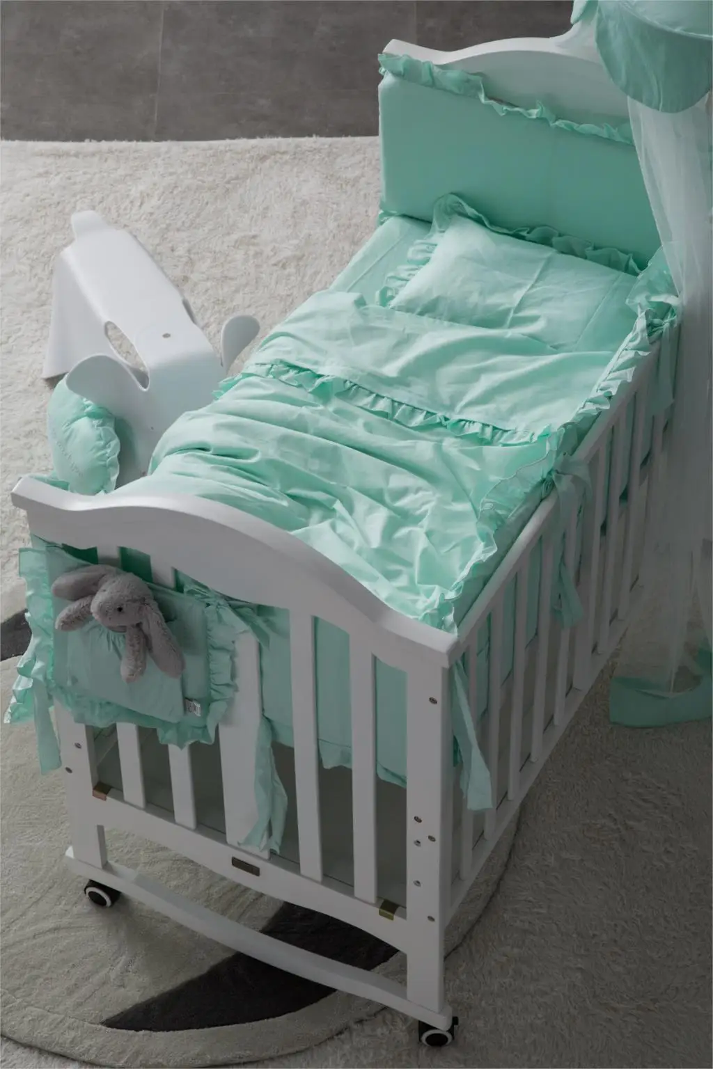 7 шт. набор постельных принадлежностей для малышей Розовый протектор для Новорожденных Моющаяся кроватка бампер для младенцев кружева пододеяльник детская кроватка наволочка для девочек