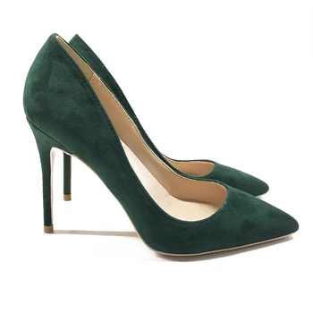 

Autumn new dark green suede suede pointed stiletto high heels sexy shallow mouth single shoes banquet women's shoes