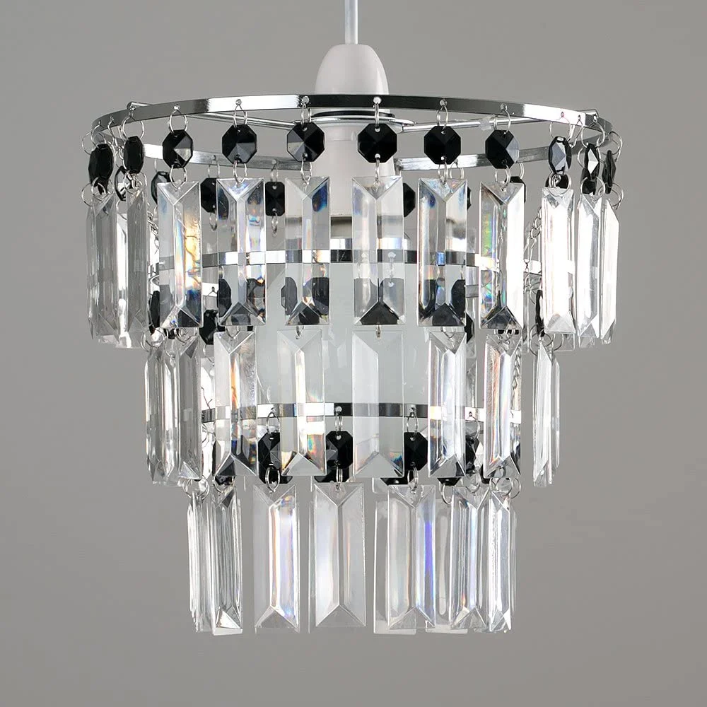 PAIR OF CLEAR ACRYLIC CRYSTAL DROPS CHANDELIER CEILING LIGHT SHADE PENDANT SHADE 