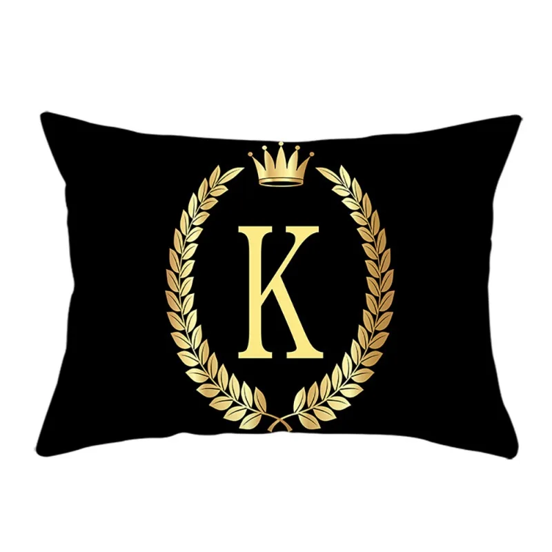 J до R буквы черная Подушка Чехол бархатная декоративная наволочка для домашнего текстиля Прямоугольная подушка "Корона" чехол Peac - Цвет: K