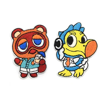 

2pcs/lot Animal Patch Cartoon Tom Nook Patches for Clothes Iron On Patch Embroidered Applique Backpack Stickers KB2271