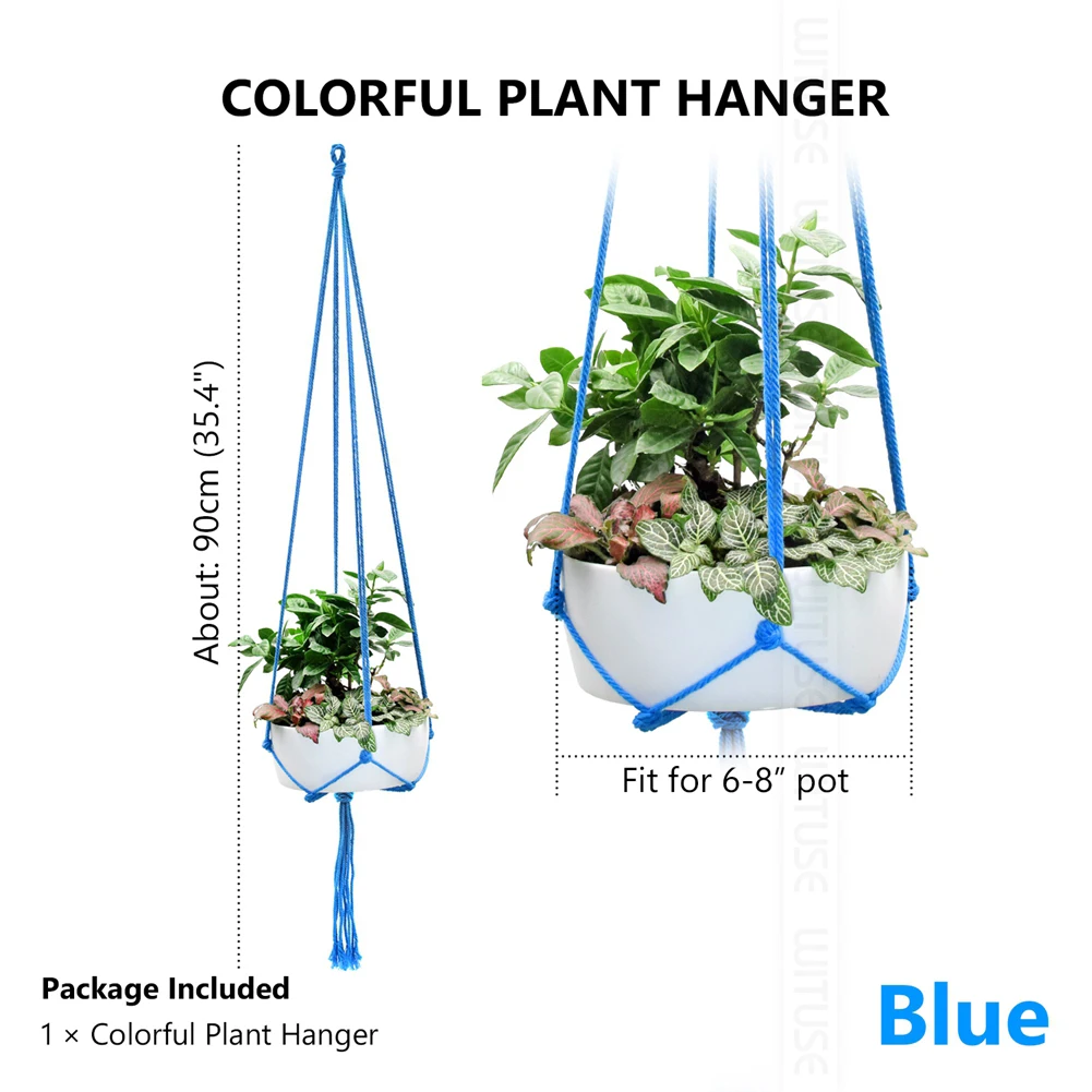 Blue Керамическая корзина для кашпо, подвесной инструмент для деревенской жизни, Балконный горшок, вешалка для декора комнаты, вешалка для растений, размер М, 90 см/35 дюймов - Цвет: Blue