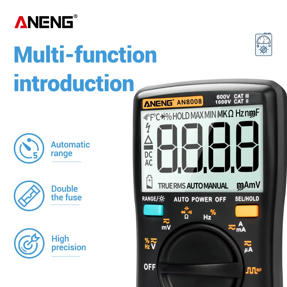 Digital Multimeter AN8008 9999 Counts Transistor True RMS Tester  Auto Electrical Testers Voltage capacitor Power Meters  Test 2