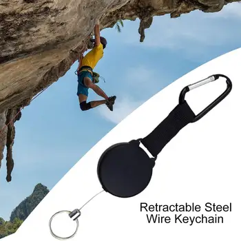 

1/2/5Pcs Portable Heavy Duty Retractable Steel Wire Keychain with Carabiner Clip New Chic