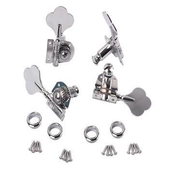 

4 Pcs. Electric Bass Tuners 4R Tuning Pegs With 4 Threaded Bushings 16 Screws, Chrome