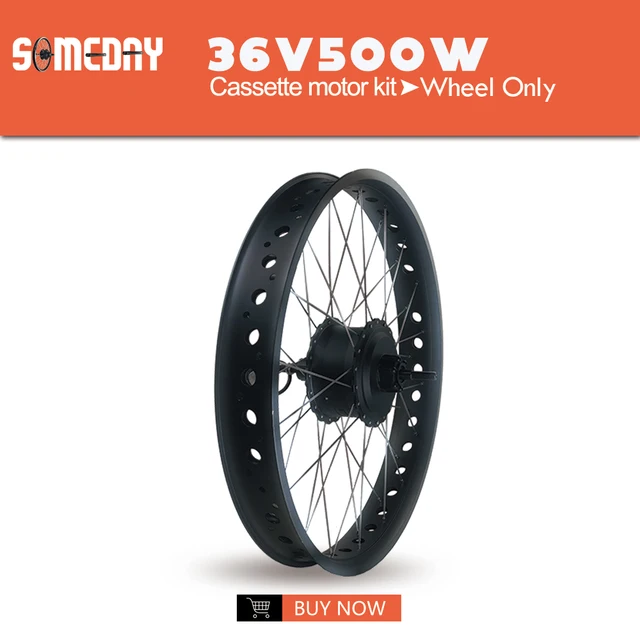 SOMEDAY 36V/48V 500W Snow Bike Electric Bicycle Conversion Kit 20 26 Inch Wheel Rear Cassette Hub Motor for Fat Tire Bike 36V Wheel Only